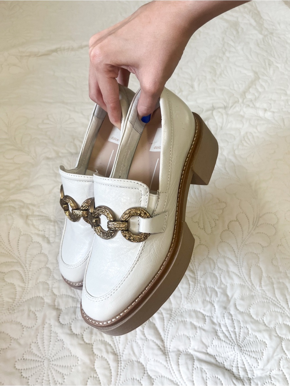Dolce Vita Sheena Loafers gold chain and cream leather 5